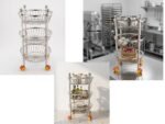 ONAM Diamond Round 3 Tier Stainless Steel Fruit Vegetable Trolley with Wheels for Kitchen Storage Organizer