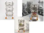 ONAM Diamond Round 3 Tier Stainless Steel Fruit Vegetable Trolley with Wheels for Kitchen Storage Organizer