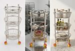 ONAM Diamond Round 3 Tier Stainless Steel Fruit Vegetable Trolley with Wheels for Kitchen Storage Organizer