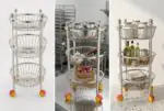 ONAM Diamond Round 3 Tier Stainless Steel Fruit Vegetable Trolley with Wheels for Kitchen Storage Organizer