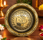 Ruliarams Brass Om Surya Pooja Plate with Gayatri Mantra Embossed Design, Available in 7, 8 and 9 Inch Sizes