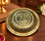 Ruliarams Brass Om Surya Pooja Plate with Gayatri Mantra Embossed Design, Available in 7, 8 and 9 Inch Sizes