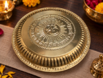 Ruliarams Gayatri Mantra Brass Pooja Plate with Om and Surya Embossed Design, 9 Inch