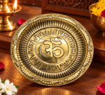 Ruliarams Brass Om Surya Pooja Plate with Gayatri Mantra Embossed Design, Available in 7, 8 and 9 Inch Sizes