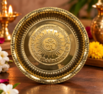 Ruliarams Gayatri Mantra Brass Pooja Plate with Om and Surya Embossed Design, 9 Inch