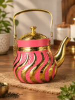 DHARA Gold Peach Decorative Tea Kettle – Medium | Stainless Steel Tea Server