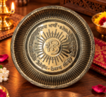 Ruliarams Gayatri Mantra Brass Pooja Plate with Om and Surya Embossed Design, 13 Inch