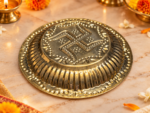 Ruliarams Shubh Swastik Brass Pooja Plate Set of 2, 6 Inch Embossed Design