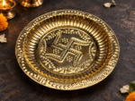 Ruliarams Shubh Swastik Brass Pooja Plate Set of 2, 6 Inch Embossed Design