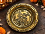 Ruliarams Shubh Swastik Brass Pooja Plate Set of 2, 6 Inch Embossed Design