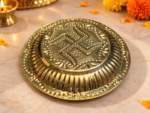 Ruliarams Shubh Swastik Brass Pooja Plate Set of 2, 6 Inch Embossed Design