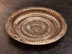 Ruliarams pure copper Gayatri Mantra pooja plate with embossed Om symbol, Surya sunburst design and decorative border