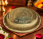 Ruliarams Gayatri Mantra Brass Pooja Plate with Om and Surya Embossed Design, 13 Inch